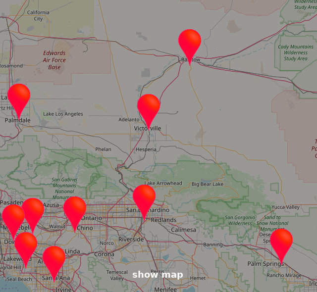 Map of shoppings in California