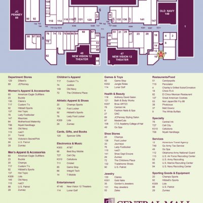 Central Mall Oklahoma plan - map of store locations