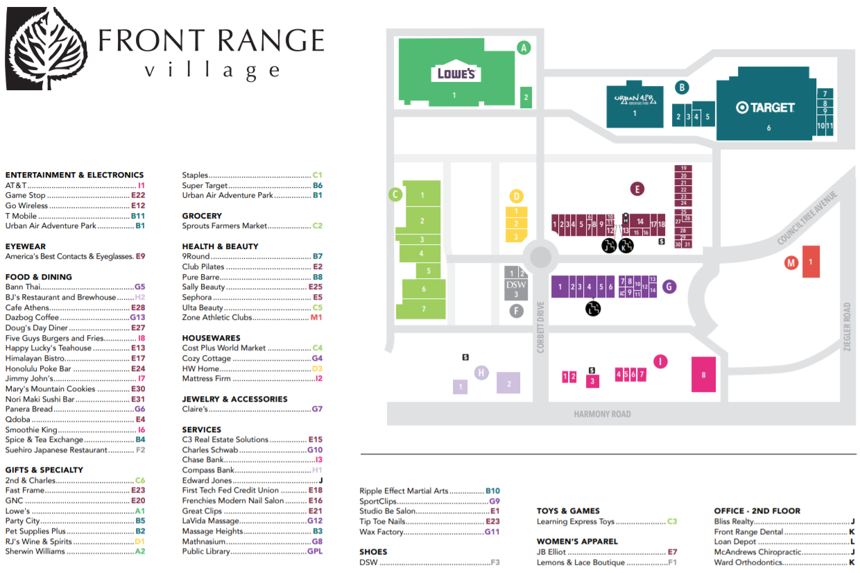 Front Range Village (72 stores) shopping in Fort Collins, Colorado CO 80525 MallsCenters