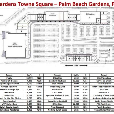 Gardens Towne Square plan - map of store locations
