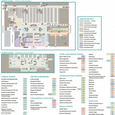 Grand Central Terminal plan - map of store locations
