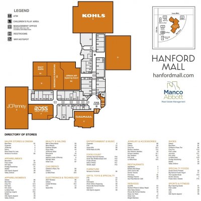 Hanford Mall plan - map of store locations