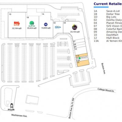 Washtenaw Fountain Plaza plan - map of store locations