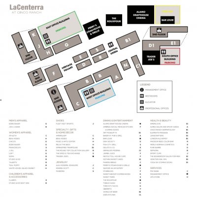 LaCenterra at Cinco Ranch plan - map of store locations