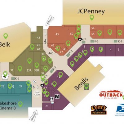 Lakeshore Mall plan - map of store locations