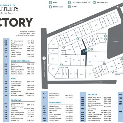 Lincoln City Outlets plan - map of store locations