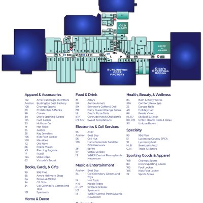 Lycoming Mall plan - map of store locations