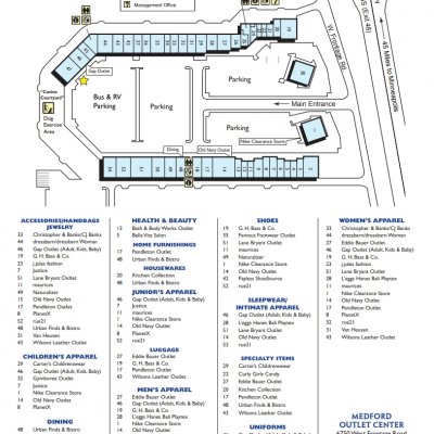 Medford Outlet Center plan - map of store locations