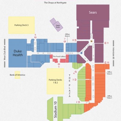 Northgate Mall North Carolina plan - map of store locations