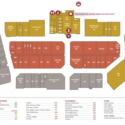 Outlets at Tejon Ranch plan - map of store locations