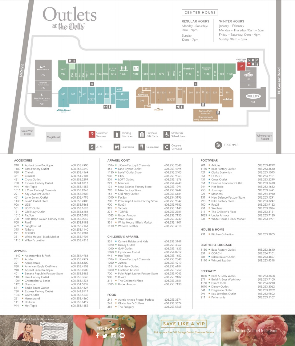 Outlets at The Dells (49 stores) outlet shopping in Wisconsin Dells, Wisconsin WI WI 53913