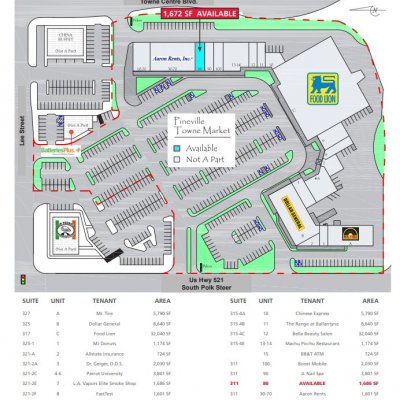 Pineville Towne Market plan - map of store locations