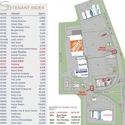 Plaza at Sunset Hills plan - map of store locations