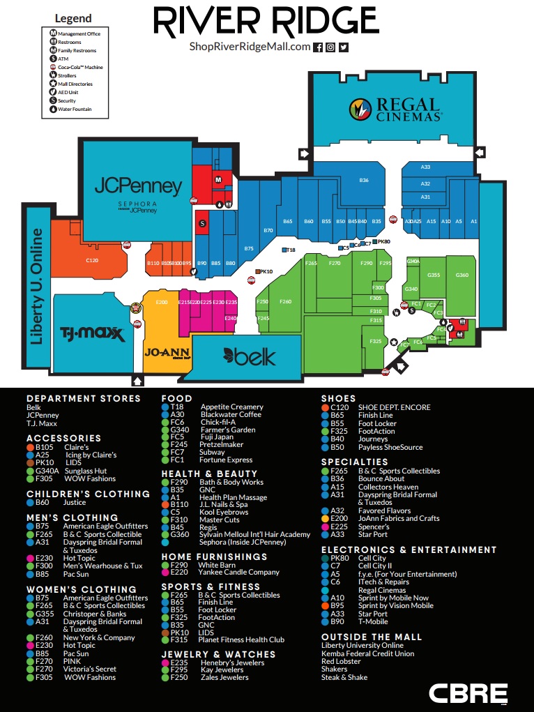 Eagle Ridge Mall Map River Ridge Mall (60 Stores) - Shopping In Lynchburg, Virginia Va Va 24502  - Mallscenters