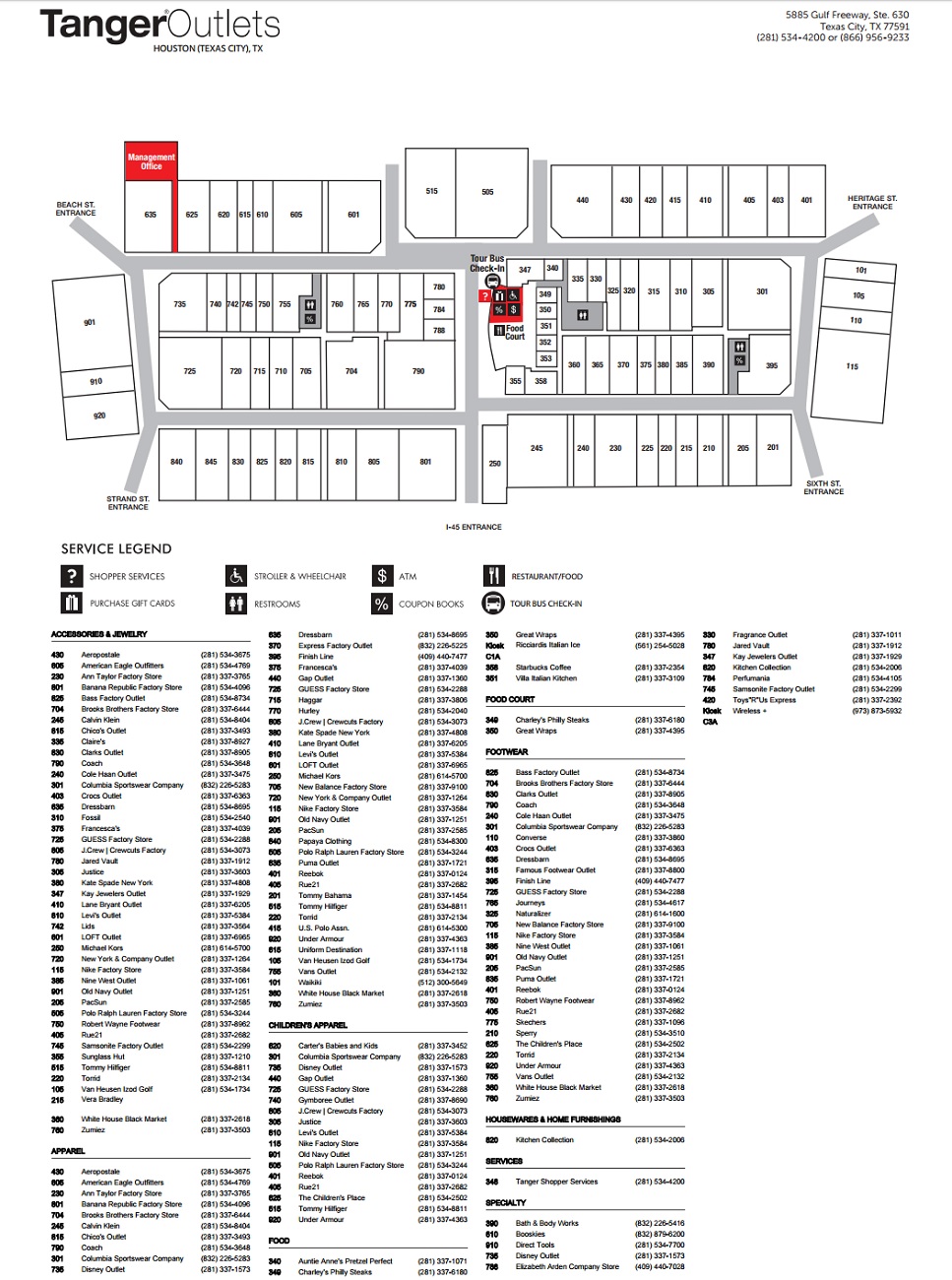 Outlet Mall Stores Map