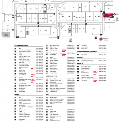 Tanger Outlets Mebane plan - map of store locations