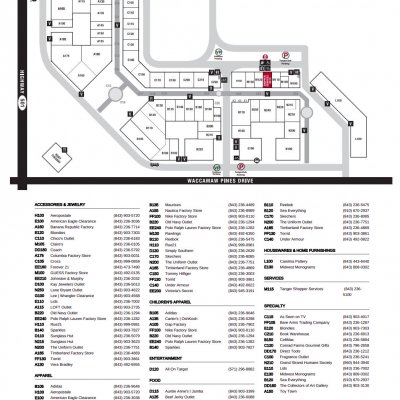 Tanger Outlets Myrtle Beach Hwy 501 plan - map of store locations