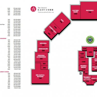 The Avenue East Cobb plan - map of store locations