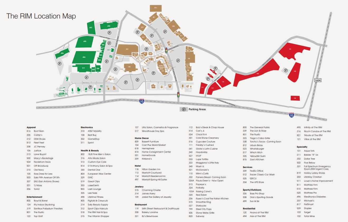 la cantera mall map The Rim Shopping Center 110 Stores Shopping In San Antonio