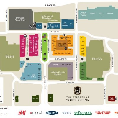 The Streets at SouthGlenn plan - map of store locations